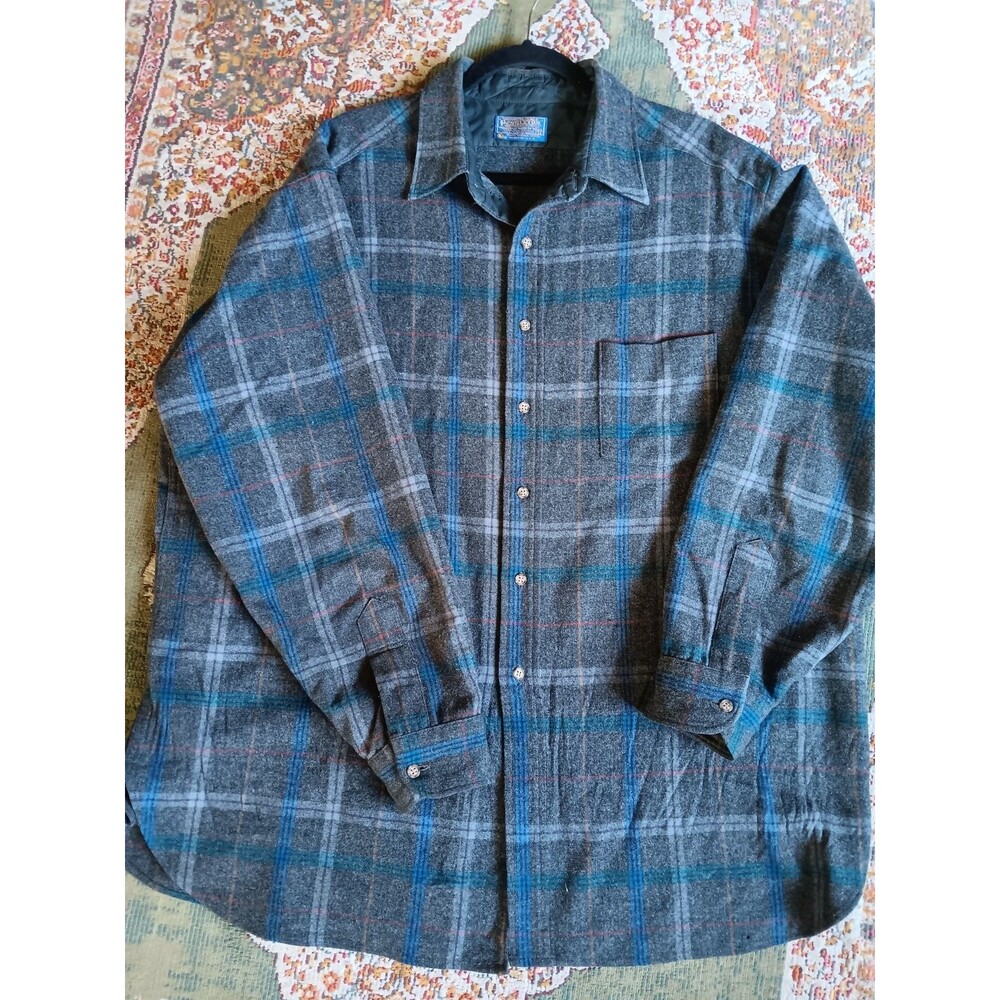 Men's Pendelton Size 1X Gray Blue Plaid Wool